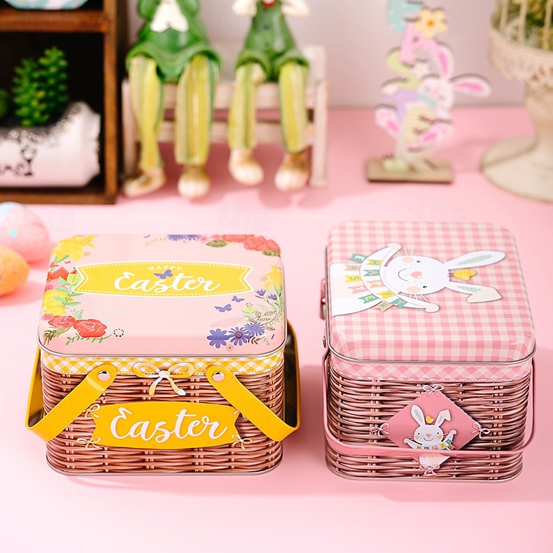 Easter Bunny Tin Carry Basket, Colorful Metal Rabbit Storage Box with Handle, Creative Easter Decoration Treat Gift Container 2026 - $14.99 –P13