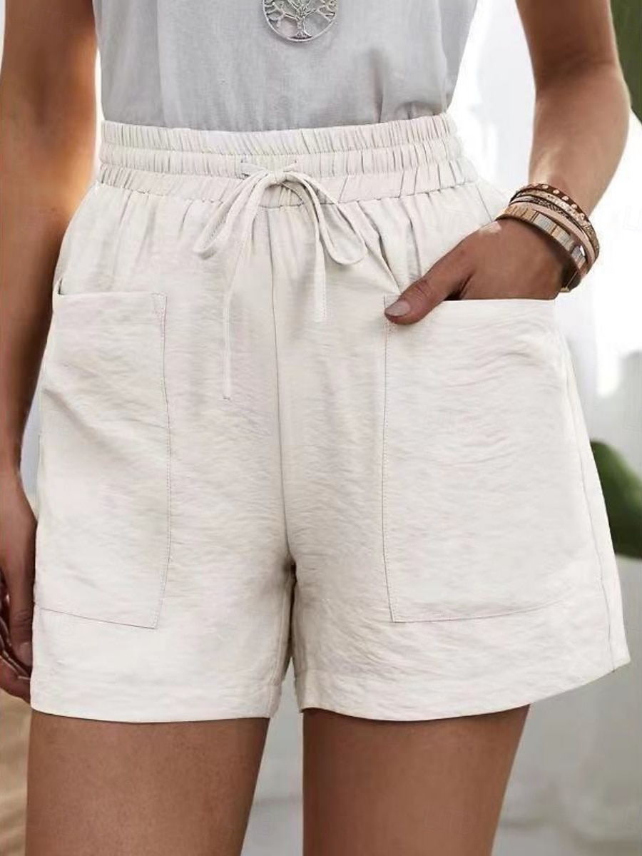 Women's Linen-feel Pants Chinos Shorts Summer Shorts Vacation Fashion Streetwear Short High Waist Plain Pocket Elastic Waistband Comfy Comfort Soft Stretchy Outdoor Street Blue White Yellow Pink 2026 - $17.49 –P2