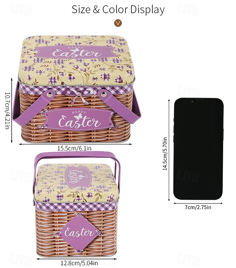 Easter Bunny Tin Carry Basket, Colorful Metal Rabbit Storage Box with Handle, Creative Easter Decoration Treat Gift Container 2026 - $14.99 –P5