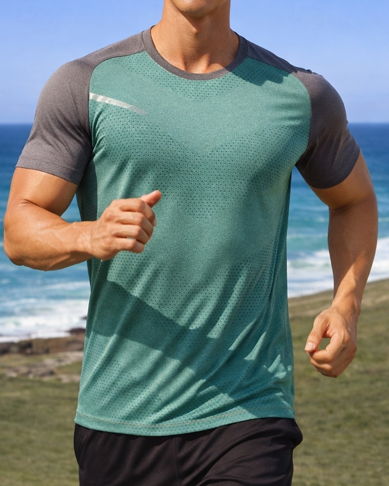 Férfi Színes Majica za trčanje Testhetzálló póló Sportos póló Sportos felső Nyár Kollázs Rövid ujjú Gyors szárítás Könnyű Nedvességelvezető Légáteresztő Edzőterem edzés Gyaloglás Kocogás Fekete 2026 - $16.49 –P3