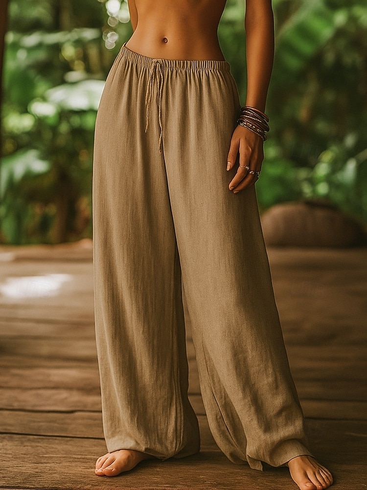 Per donna Gamba larga Chinos Pantaloni Estivi Pantaloni Vacanza Essenziale Casual Lunghezza intera Vita Alta Semplice Tasca Fascia Elastica Comodo Comodità Morbido Micro-elastico Quotidiano del 2026 a $22.99 –P4