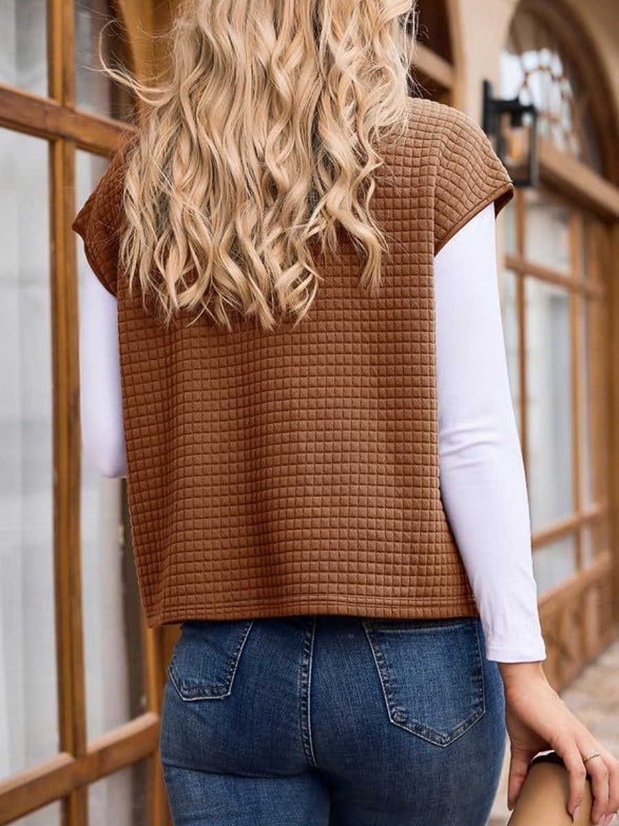 Women's Casual Jacket Comfortable Breathable Zipper Pocket Buttons Casual Plain Casual Vacation Street Daily Wear Zipper Regular Turndown Regular Fit Short Sleeves Outerwear Black White Brown Spring 2026 - QAR 109.79 –P5