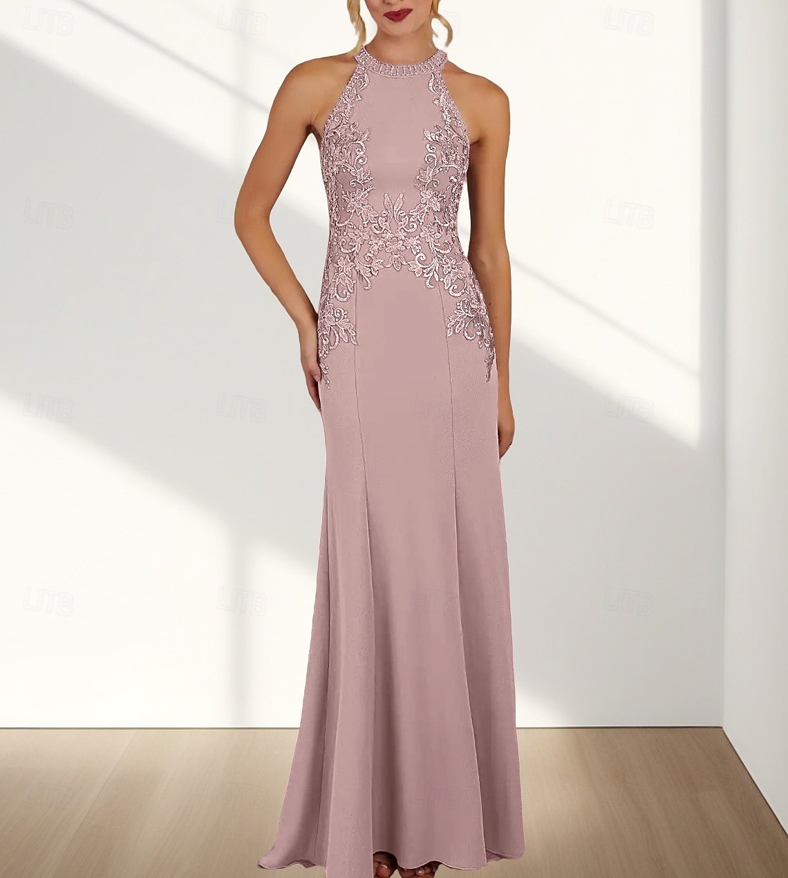 Φόρεμα Μπλάκ/Τραμπέτα για Νυφική Υποβοηθό με Λαιμόκοψη Crew  Χάλτερ Αμάνικο Ελιγμένο Ρίγες  Υποστήριξη Τρένου Τσόφρο με Εφαρμογές 2026 - $175.99 –P6