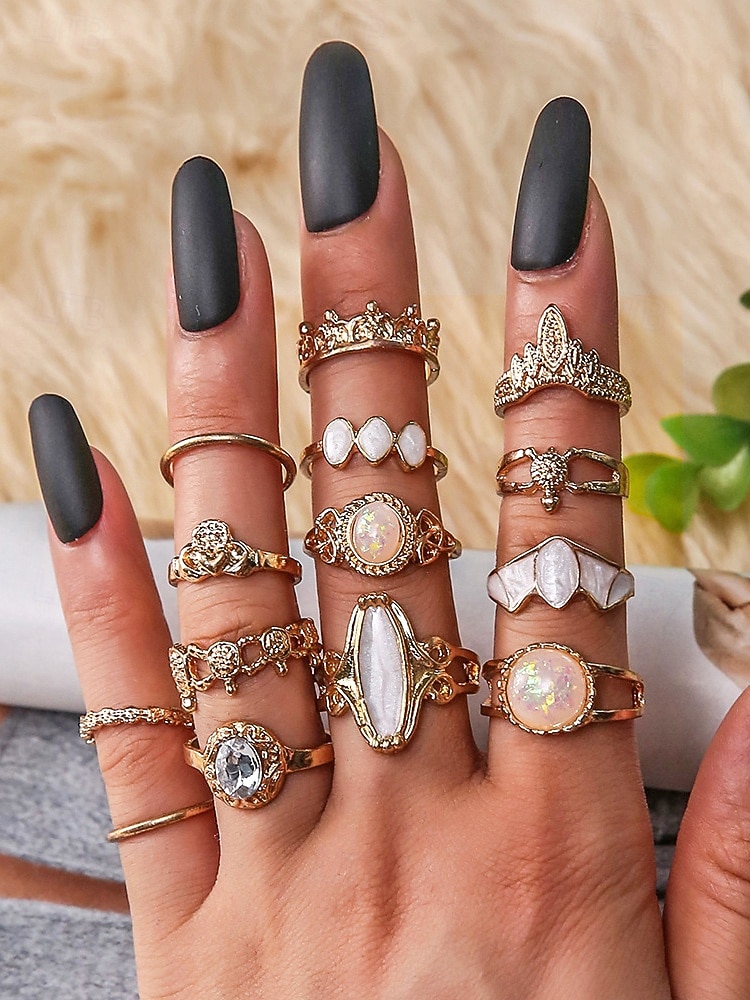 set med bohemiska ringar för kvinnor, halsband och örhängen i vintagelegering med turkosa accenter, accessoarer i retrostil för vardagsbruk, sommarsemester, strandfester och högtidsgåvor 2026 - $9.99 –P1