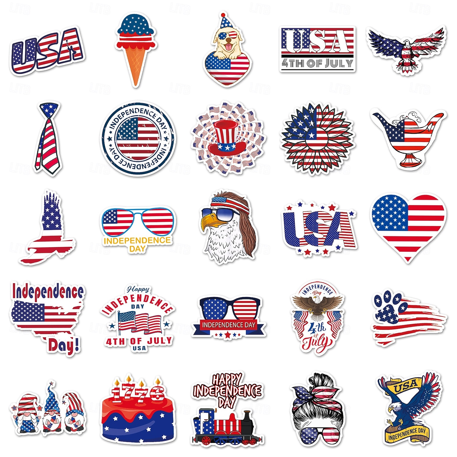 200 stuks 4 juli stickers, 4 verpakkingen van 50 patriottische waterdichte vinylstickers voor waterflessen en laptops, stickers met de Amerikaanse vlag voor Onafhankelijkheidsdag voor kinderen, 2026 - $11.99 –P6