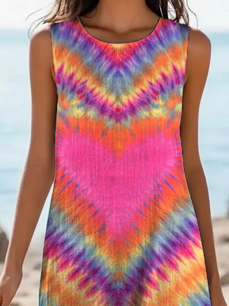 Women's Midi Dress Faux Cotton Linen Shift Dress Sundress Casual Dress Vintage Daily Outdoor Beach Regular Fit Heart Color Block Sleeveless Crew Neck Fuchsia Summer Spring 2026 - $37.99 –P2