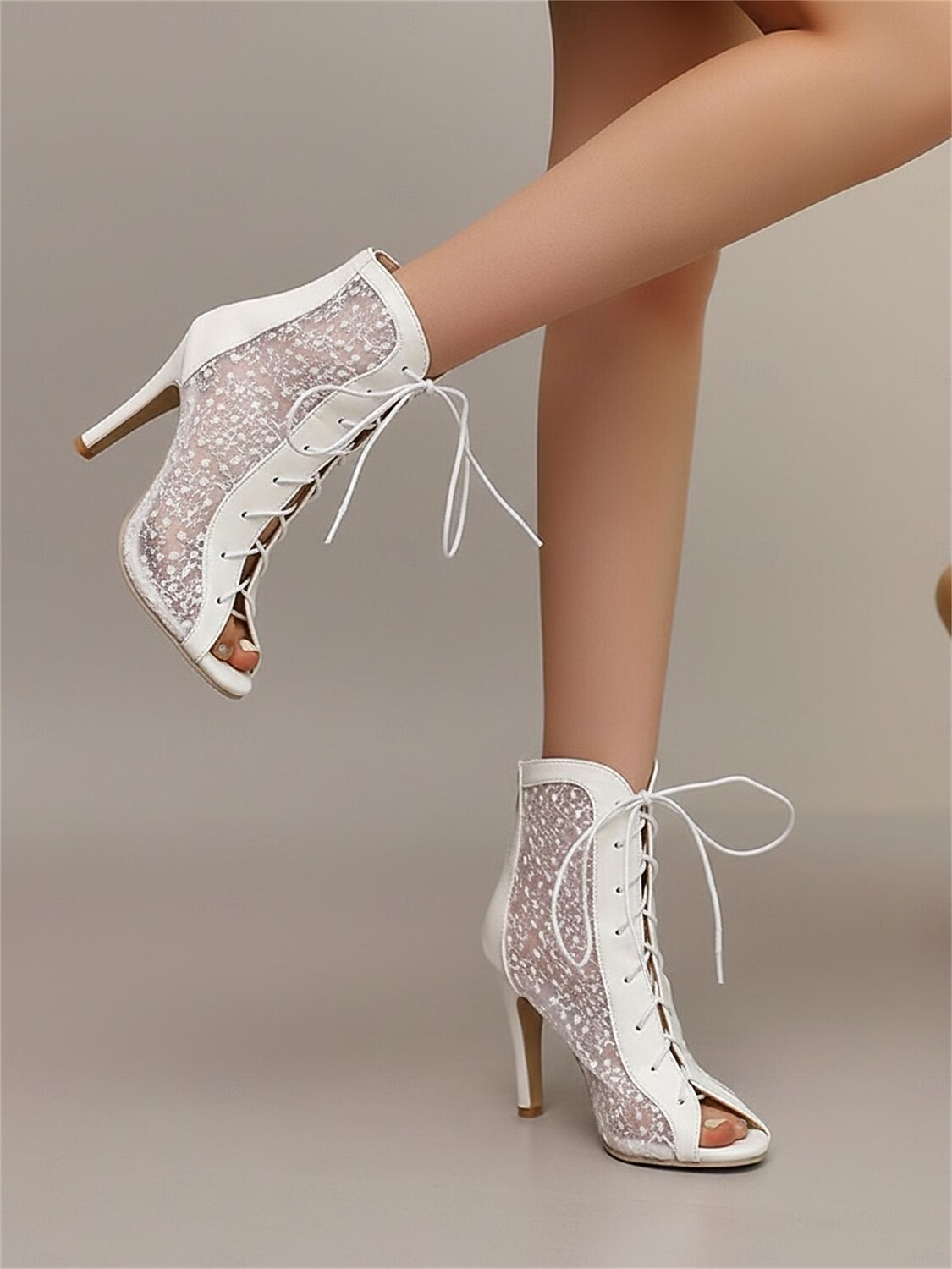 Women's White Lace Mesh Open-Toe Wedding Booties with Lace-Up Front – Elegant Garden Bride Style, High Heel Stiletto Sandals for Outdoor Weddings and Romantic Bridal Showers 2026 - $59.99 –P3