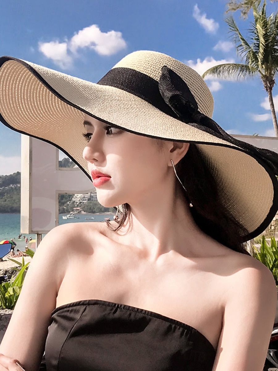 Dame Hatt Solhatt Solbeskyttelse Strand Gate Helg Skjøte Strikket Ren farge 2026 - $5.99 –P4