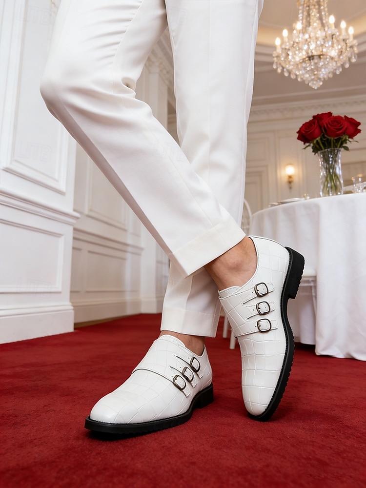 mocassini da uomo in similpelle bianca da matrimonio dal design moderno, eleganti scarpe formali per lo sposo e gli invitati al matrimonio del 2026 a $46.99 –P3