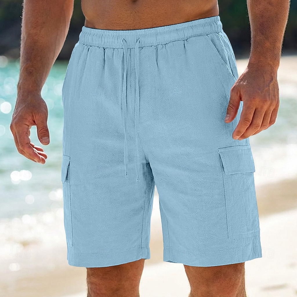 Voor heren Cargoshorts Korte broek Linnen korte broek Zomer korte broeken Strandshorts Trekkoord Elastische taille Meerdere zakken Effen Effen kleur Korte Buiten Strand Vakantie Hawaii Zwart Wit 2026 - $24.99 –P1