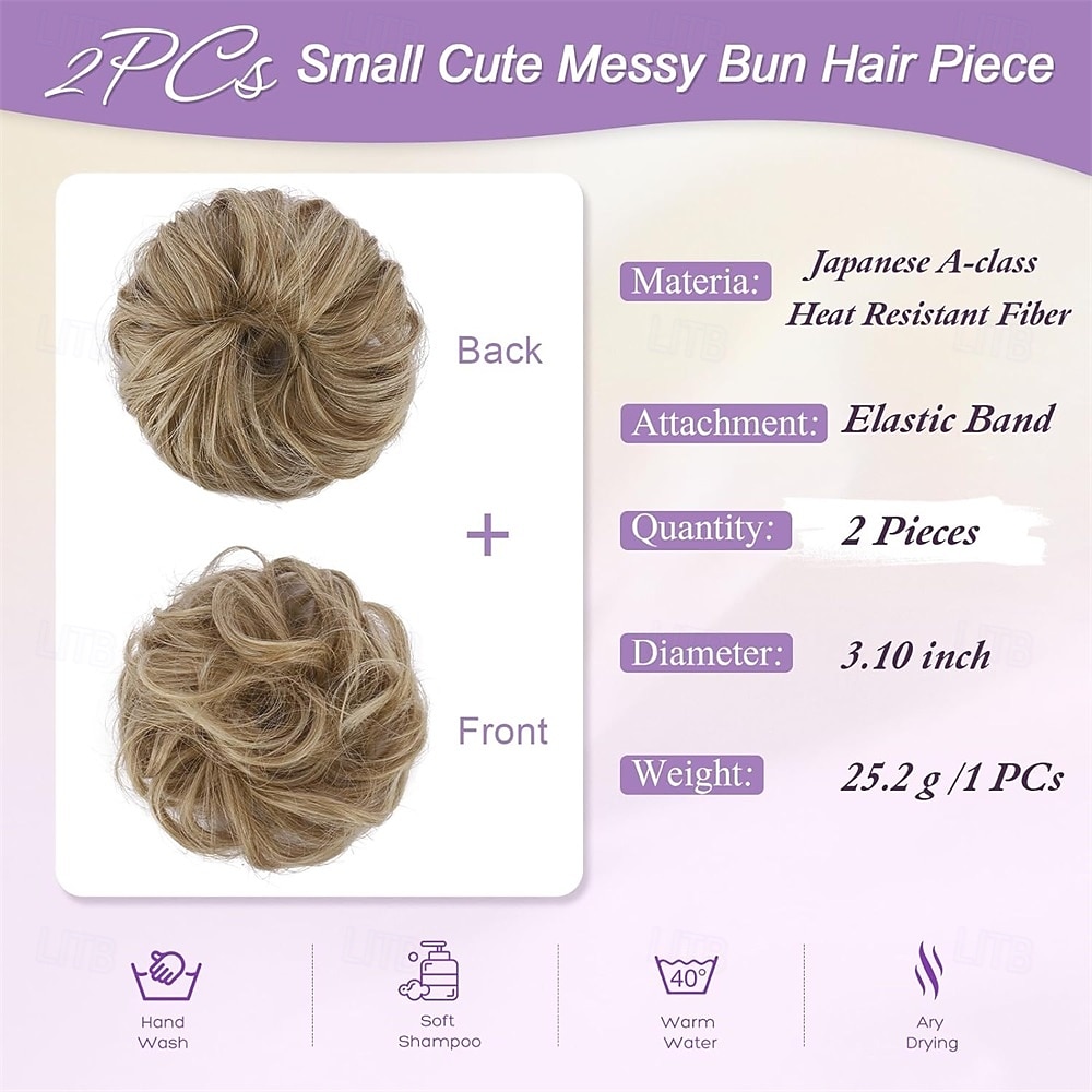 2PCs Small Messy Bun Hair Piece for Thin Hair Women Girl Mini Synthetic Elastic Wavy Space-bun Scrunchies Updo Hairpi 2026 - $12.99 –P2