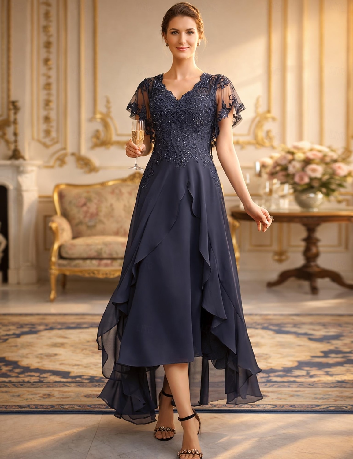 A-Linie Tee-Länge Partykleid Cocktailkleid Kleid für Hochzeitsgäste Brautmutterkleid Kurzarm V Ausschnitt Elegant Formell Hochzeitsgast Formeller Abend Chiffon mit Einfarbig 2026 - $172.99 –P1