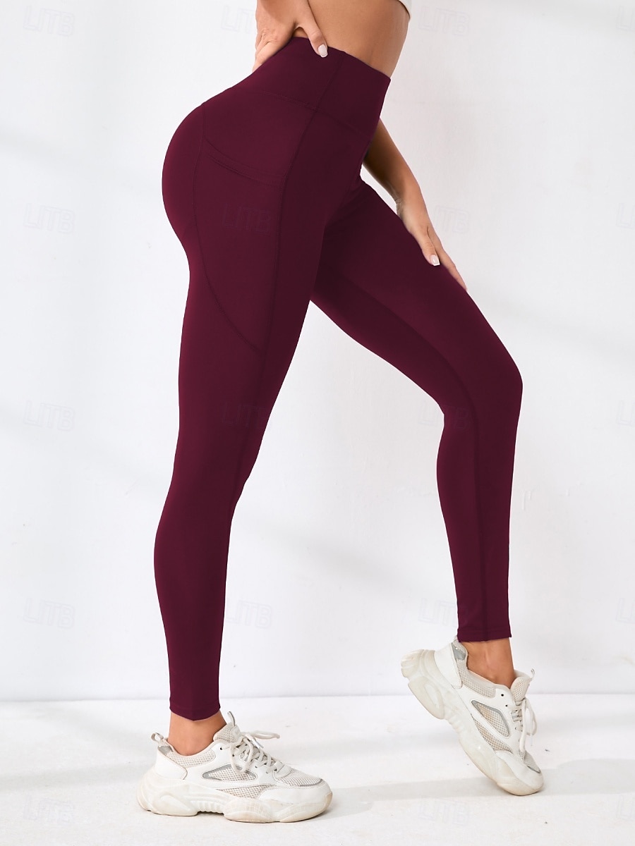 Women's Trousers Leggings Fashion Streetwear Basic Full Length High Waist Plain Pocket Elastic Waist Comfort High Elasticity Daily Gym Running Black Burgundy Navy Blue Military Green Spring Fall 2026 - $13.99 –P3