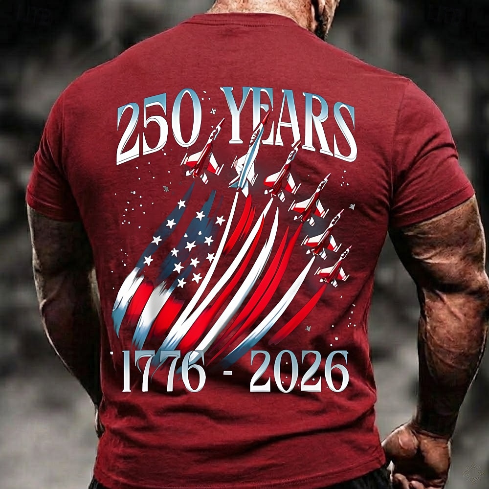 4 luglio 2026 250° Giorno della Memoria Maglietta a Manica Corta con Stampa 3D Bandiera USA per Uomini Quotidiano del 2026 a $21.99 –P1