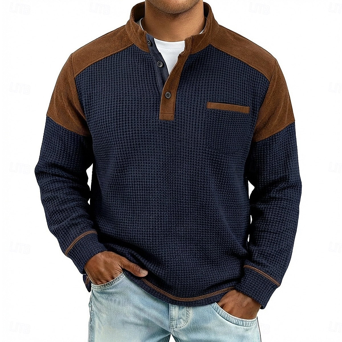 Per uomo Maglietta Waffle Maglietta Maglia Henley a nido d'ape Manica Lunga Henley Primavera & Autunno Tinta unica Patchwork Tradizionale / Vintage Casual Blocco di colore Puro Casuale Casa All'aperto del 2026 a $22.99 –P3