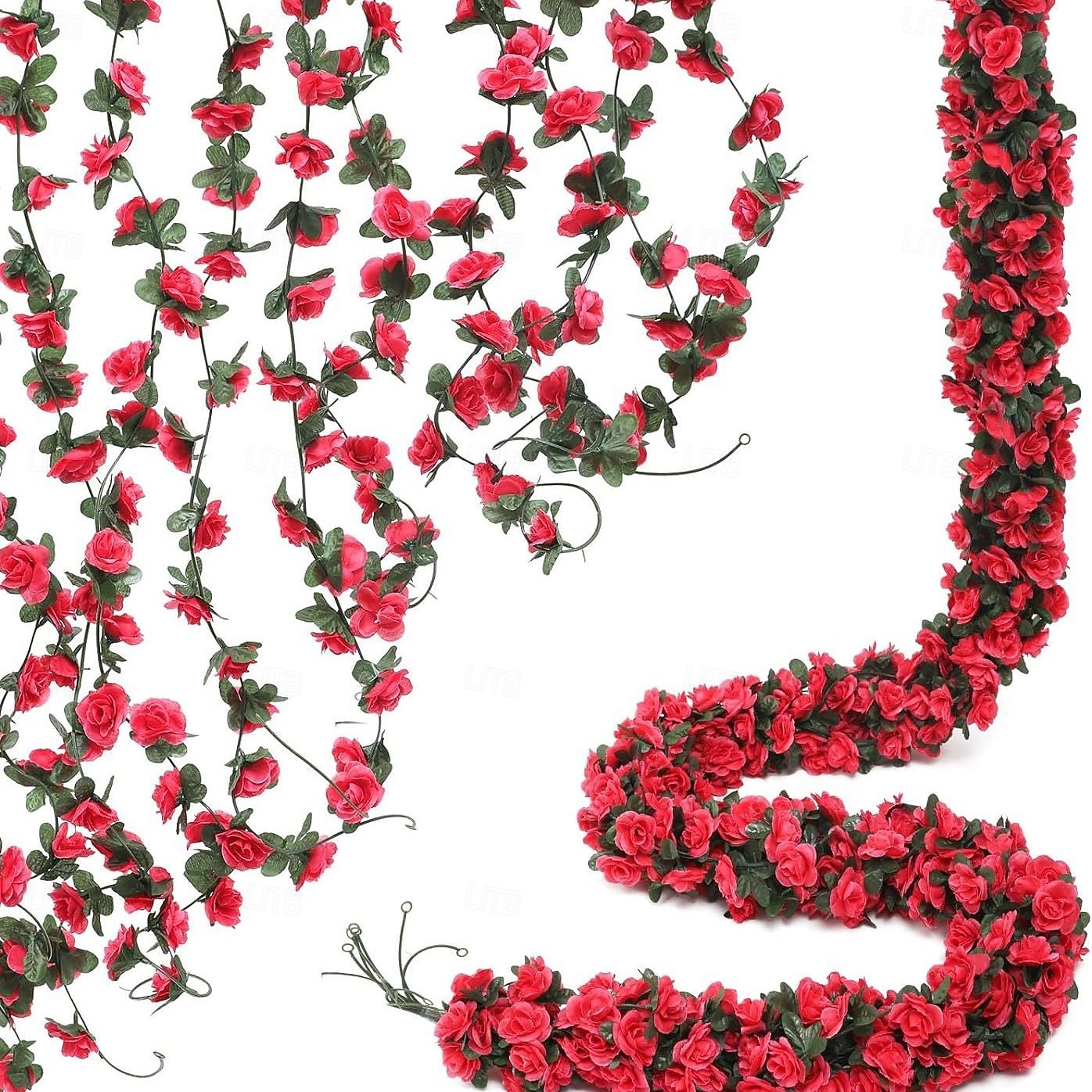 8 stuks x 2,5 meter bloemenslinger van kunstmatige rozen met groene bladeren, hangende neprozenslinger voor kamer, feest, huis, bruiloft, verjaardag, kerst, muur, boogdecoratie, lente roze bloemen 2026 - $29.99 –P11