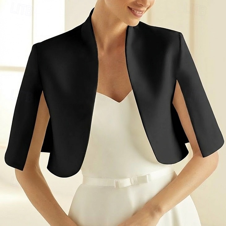 Boléro de mariage élégant manches fendue en satin wraps pour mariage de couleur unie impressionnez pour le printemps  automne de 2026 ? $57.99 –P4