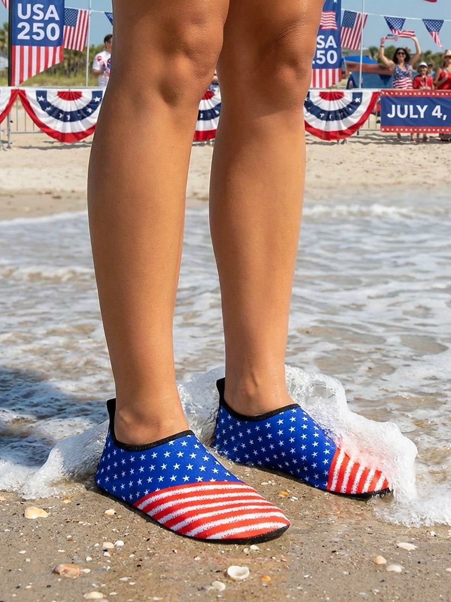 Chaussures aquatiques pour femmes, édition spéciale 250e anniversaire des États-Unis - Chaussures de plage confortables à enfiler, imprimées du drapeau, idéales pour les événements patriotiques, les de 2026 ? $14.99 –P2