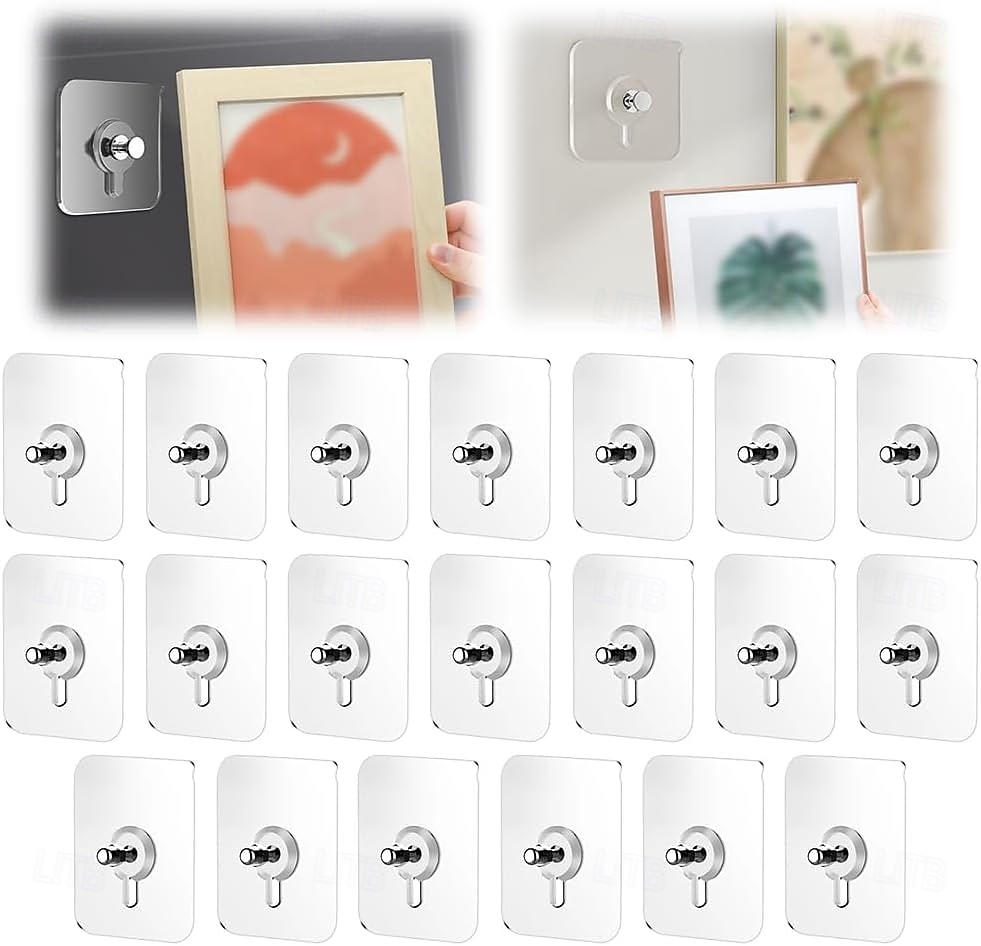 خطافات لاصقة بدون حفر، 20 قطعة من علاقات الصور بدون مسامير، خطافات جدارية لاصقة للتعليق، خطافات لولبية للتثبيت على الحائط، للتعليق على الحائط بدون مسامير للمطبخ والحمام والمنزل 2026 - $15.99 –P1