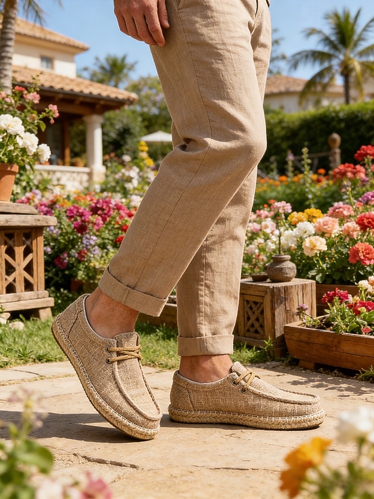 Beige casual loafers voor heren, lichtgewicht ontwerp met elastische veters, comfortabel en stijlvol voor buitenactiviteiten in resorts en zomervakanties. 2026 - $46.99 –P1