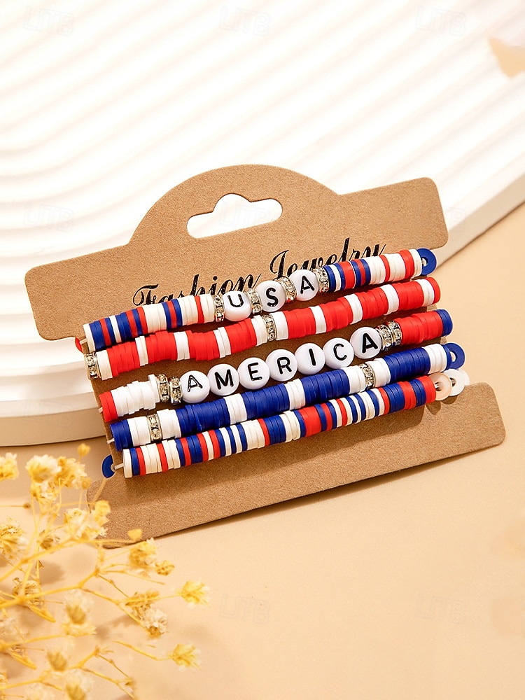 Юбилейный комплект акриловых бусин для женщин к 250-летию США доступен в разных стилях тема свободы США идеально подходит для повседневной носки 2026 - $9.99 –P6