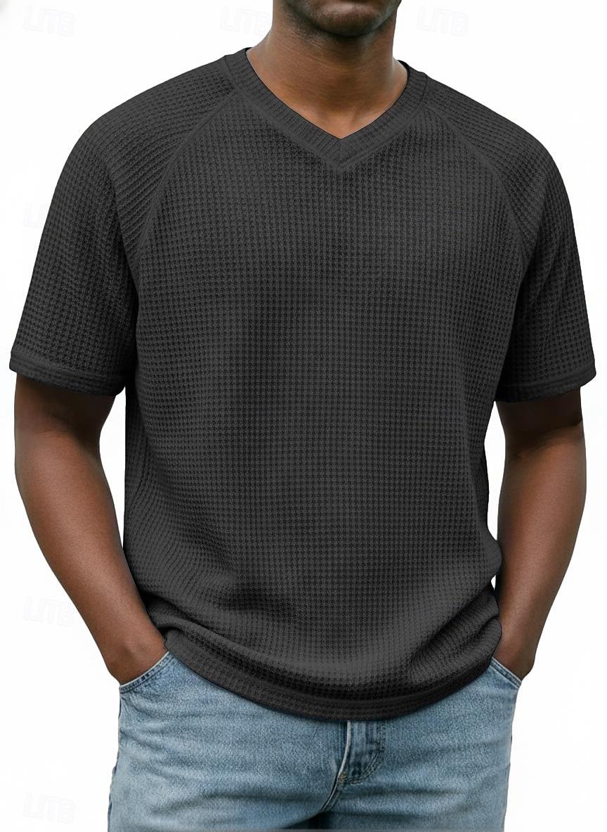 Homme Tee-shirt Gaufre T-shirt Manche Courte Col en V Été Printemps Toutes saisons Couleur Unie Mode Designer Occasionnel Basique Manche raglan Occasionnel Quotidien Extérieur Bleu Ciel Blanc T-shirt de 2026 ? $19.99 –P8