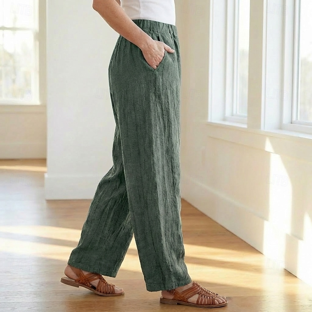 70% Linen Women's Linen Pants Chinos Summer Pants Bloomers Vacation Streetwear Basic Full Length Medium Waist Plain Pocket Elastic Waistband Comfy Inelastic Daily Outdoor Street Violet Teal Dark 2026 - $49.99 –P10