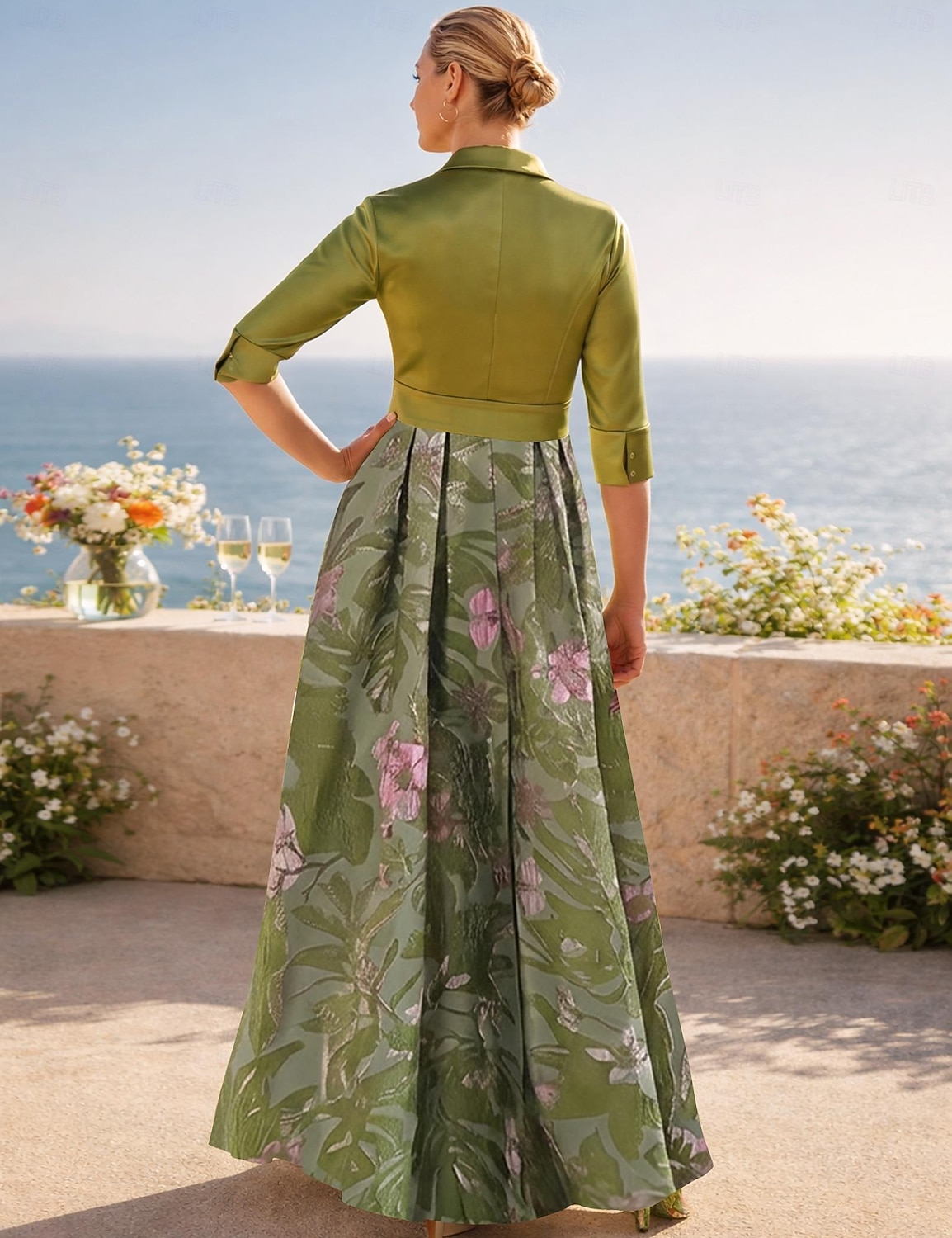 A-Line Floor Length Shirt Dress Wedding Guest Dress Formal Dresses Mother of the Bride Dress Long Sleeve Shirt Collar Elegant Vintage Wedding Formal Nylon with Floral Print Bow(s) Slit 2026 - $186.99 –P2