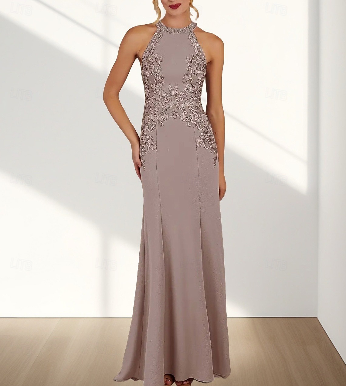 Φόρεμα Μπλάκ/Τραμπέτα για Νυφική Υποβοηθό με Λαιμόκοψη Crew  Χάλτερ Αμάνικο Ελιγμένο Ρίγες  Υποστήριξη Τρένου Τσόφρο με Εφαρμογές 2026 - $175.99 –P5