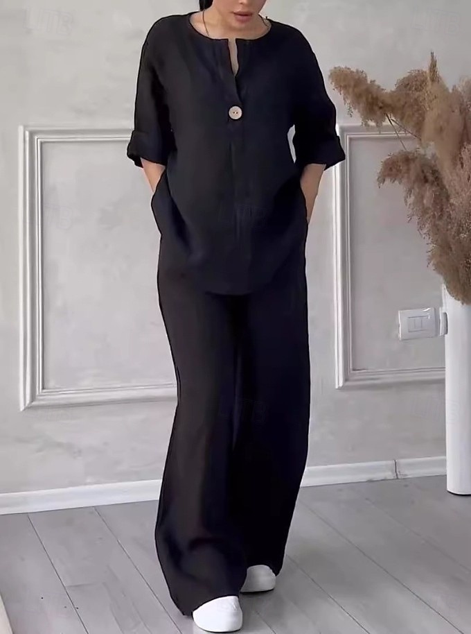 Pentru femei Seturi de pantaloni Bolero Top In din bumbac artificial Manșon Lung În V Culoare solidă Modă Șic Stradă Casual Zilnic În aer liber Albastru piscină Negru Alb Vară Potrivire Largă 2026 - $33.99 –P7
