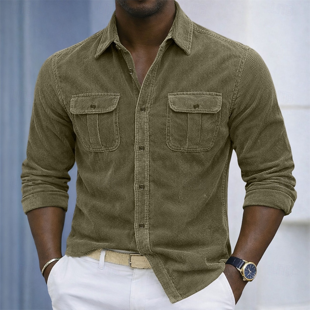 Homens Camisa Social Textura Camisa casual Camisas de trabalho Camiseta de Veludo Azul Marinha Azul Manga Longa Tecido Colarinho de Camisa Casual Diário Bolso frontal Roupa Elegante Moda Roupa de rua de 2026 por $29.99 –P1