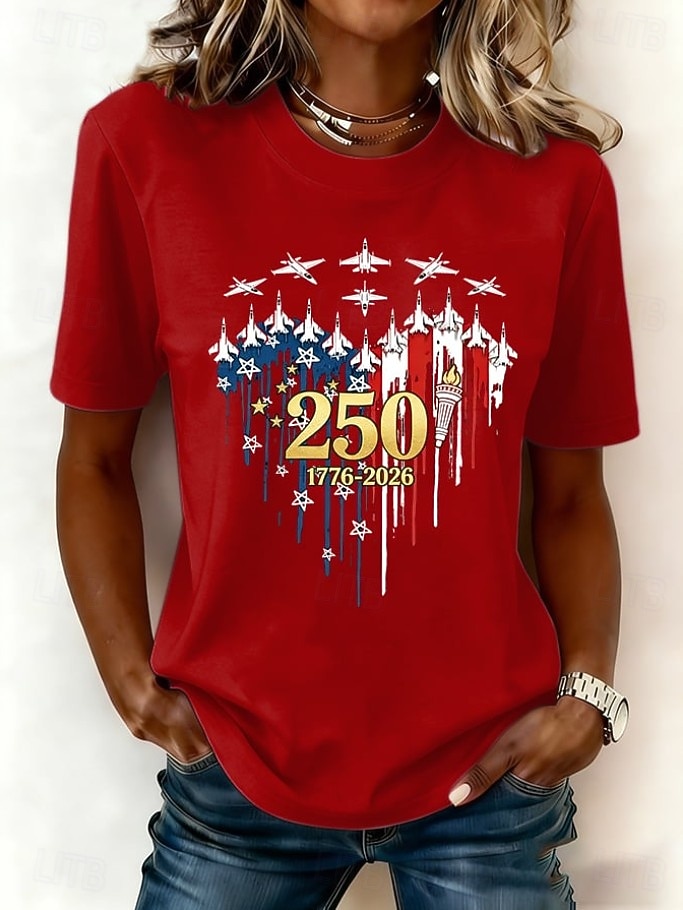 Giorno dell'Indipendenza Anniversary Americano Maglietta Patriottica da Donna Stampa Grafica Lettera Bandiera Americana Vintage Elegante Classica Manica Corta Collo Tondo Regolare Top Giornalieri Blu del 2026 a $22.99 –P2