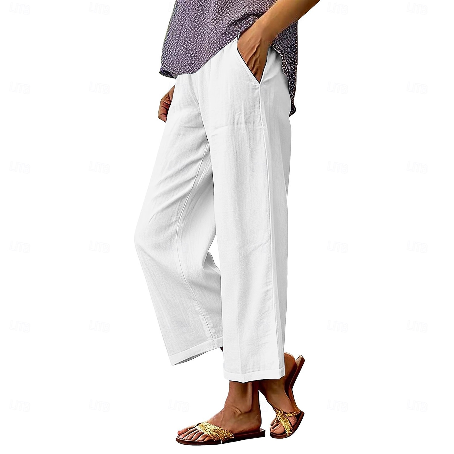 Per donna Gamba larga Pantaloni Pantaloni casual Vacanza Moda Streetwear Lunghezza intera Vita Alta Semplice Tasca Elastico in vita Confortevole Traspirante Inelastico Quotidiano Vacanza Streetwear del 2026 a $10.49 –P13
