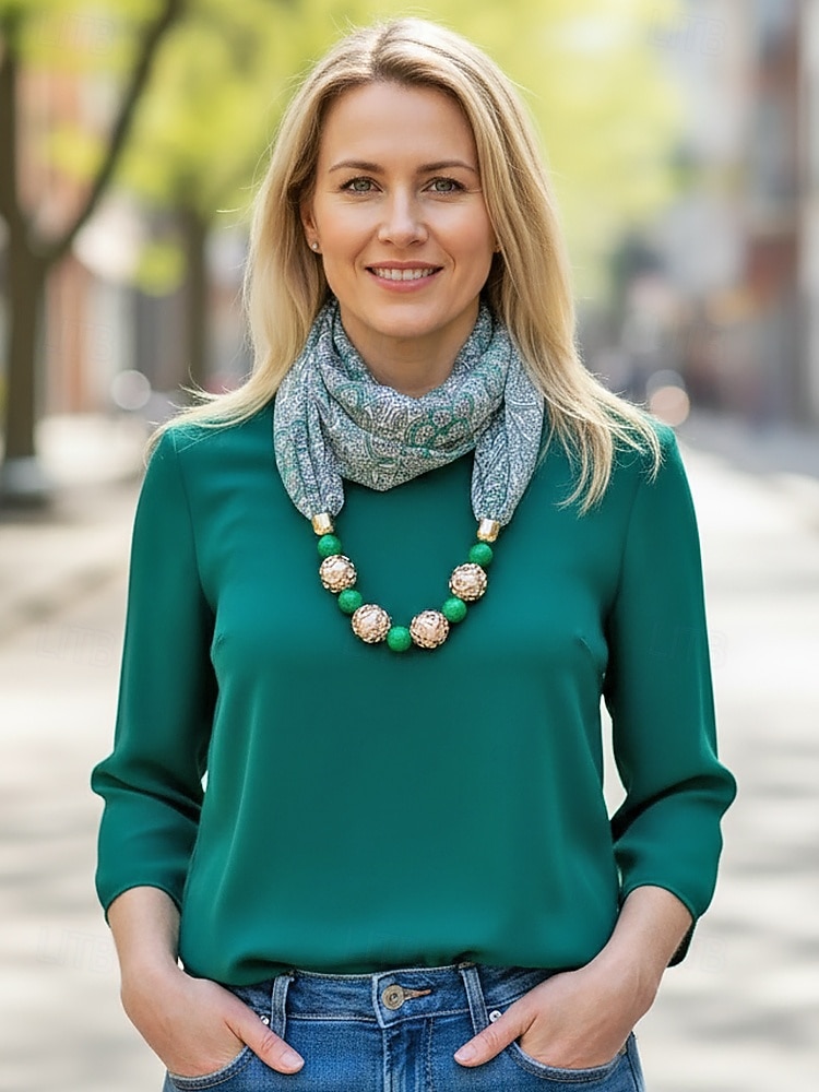 Damhalsband i bohemisk chiffong, mjuk polyesterhalsduk med blommönster och pärlhänge, lätt modeaccessoar för kvinnor, perfekt för vardagskläder, semester och resor. 2026 - $11.99 –P1