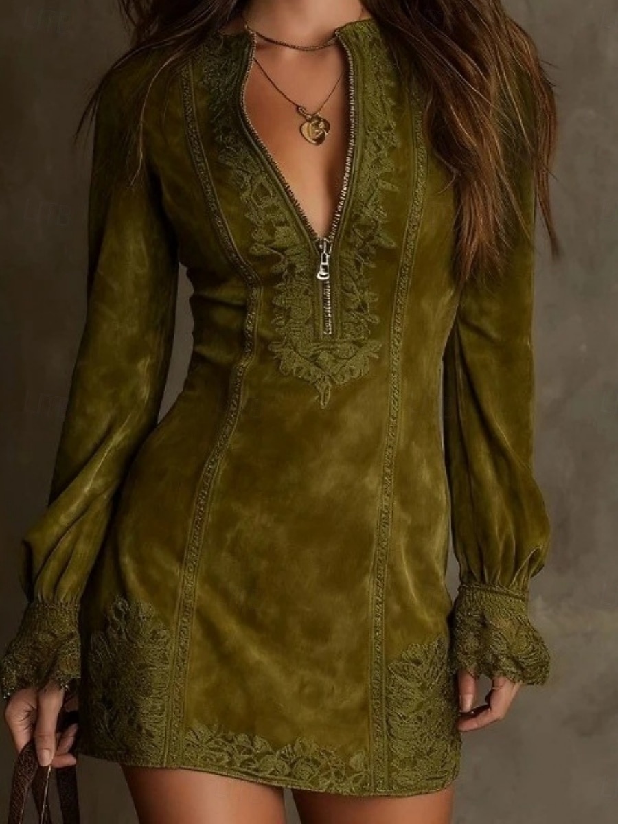 Per donna Mini Abito Vestito Casual Abito Elegante Elegante Moda Moderno Quotidiano All'aperto Vacanza Vestibilità regolare Semplice Manica Lunga Collo Alto Blu Marrone Verde Estate Primavera Autunno del 2026 a $61.99 –P3