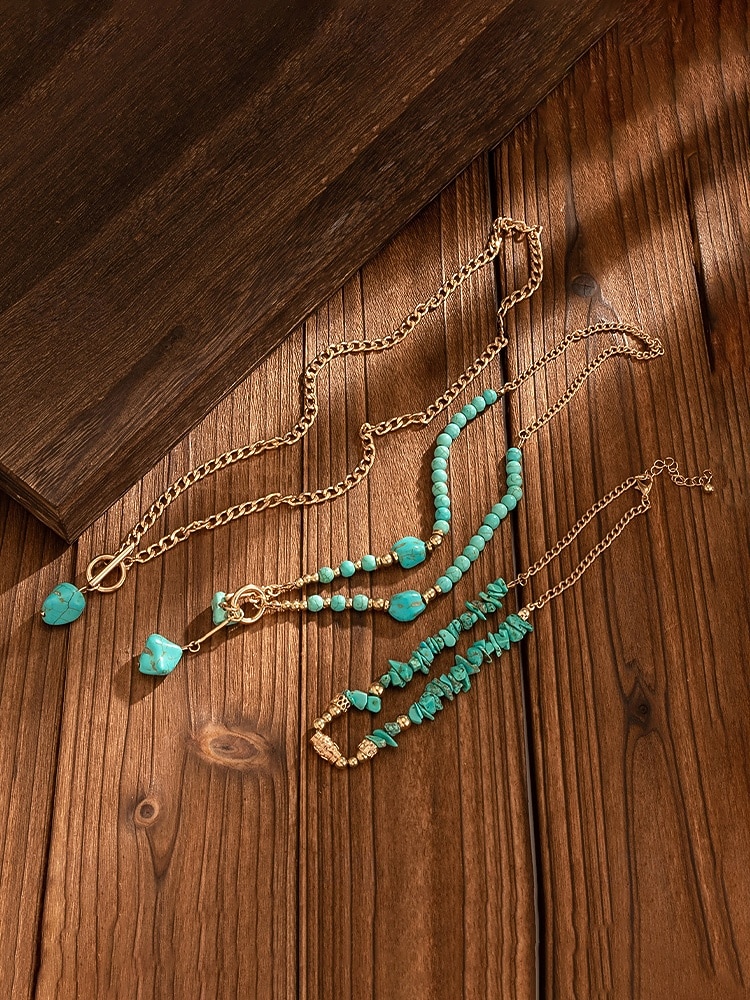Boho-Chic-Schmuckset für Damen, bestehend aus mehrlagigen Halsketten aus einer Legierungskette und türkisfarbenen Perlenanhängern – Vintage-Schmuck für Damen, perfekt für Alltag, Urlaub, Strand und Partys. 2026 - $11.99 –P6
