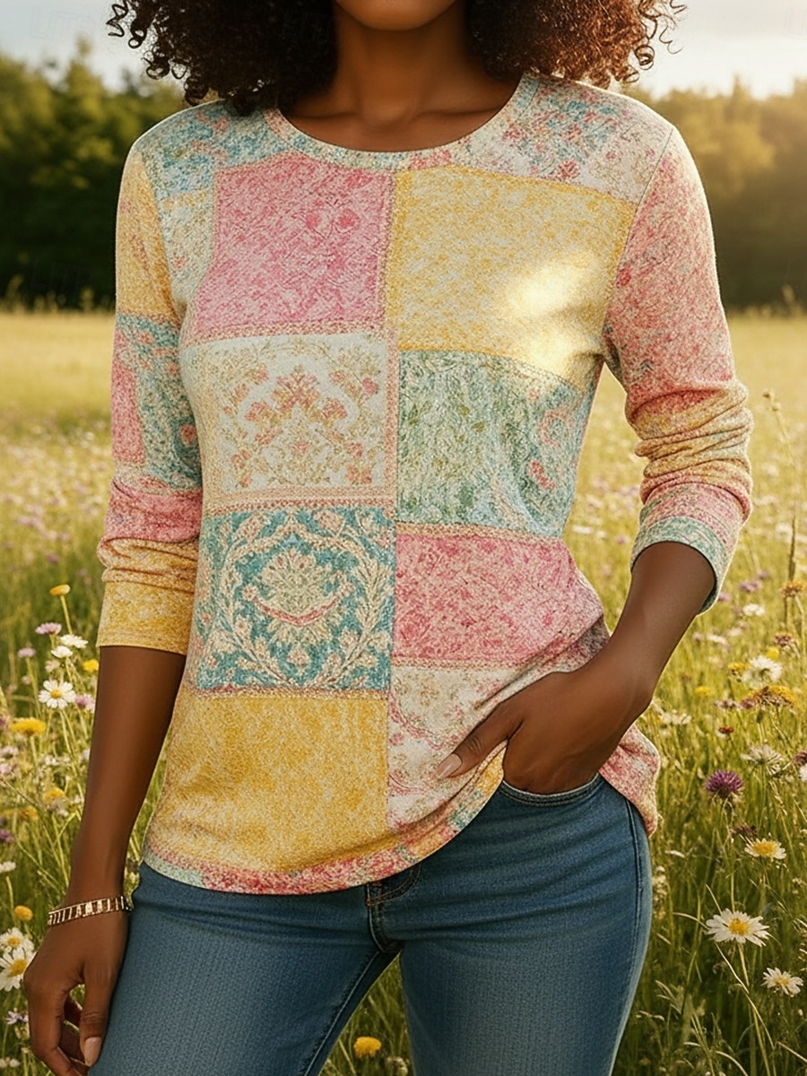 Per donna Camicia Boho Maglietta Stampato Floreale Grafico Bohemien Vintage Classico Manica Lunga Girocollo Top Regolari Quotidiano Weekend Abbigliamento da vacanza Giallo Estate Primavera Autunno del 2026 a $19.99 –P1