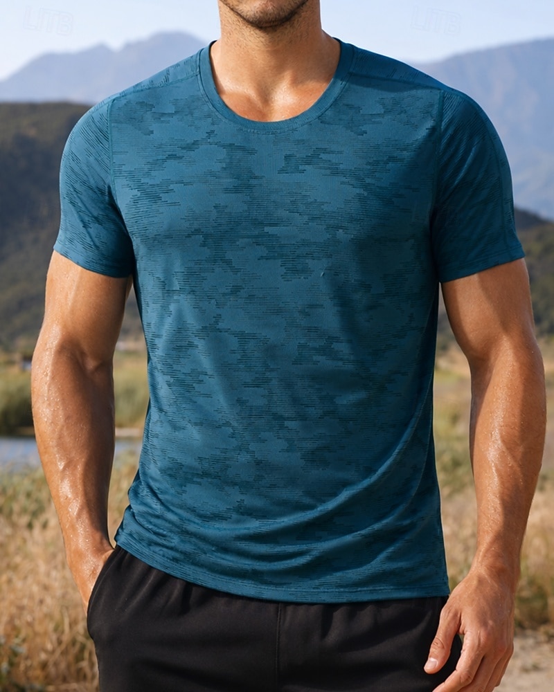 Herr Kamuflasje T-shirt för jogging Kompressionströja Atletisk skjorta Sport topp Sommar Kortärmad Snabb tork Fuktabsorberande Andningsfunktion Gymträning Gång Joggning Blå Svart Mörkblå Sportkläder 2026 - $18.99 –P1