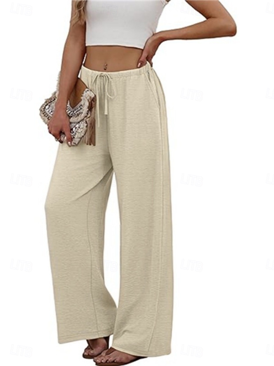 Pentru femei Pantaloni Pantaloni casual Drept Modă Șic Stradă De Bază Lungime totală Talie Înaltă Simplu Cordon Buzunar Talie elastică Comfortabil Inelastic Zilnic Vacanță Stradă Negru Bleumarin 2026 - $22.99 –P19