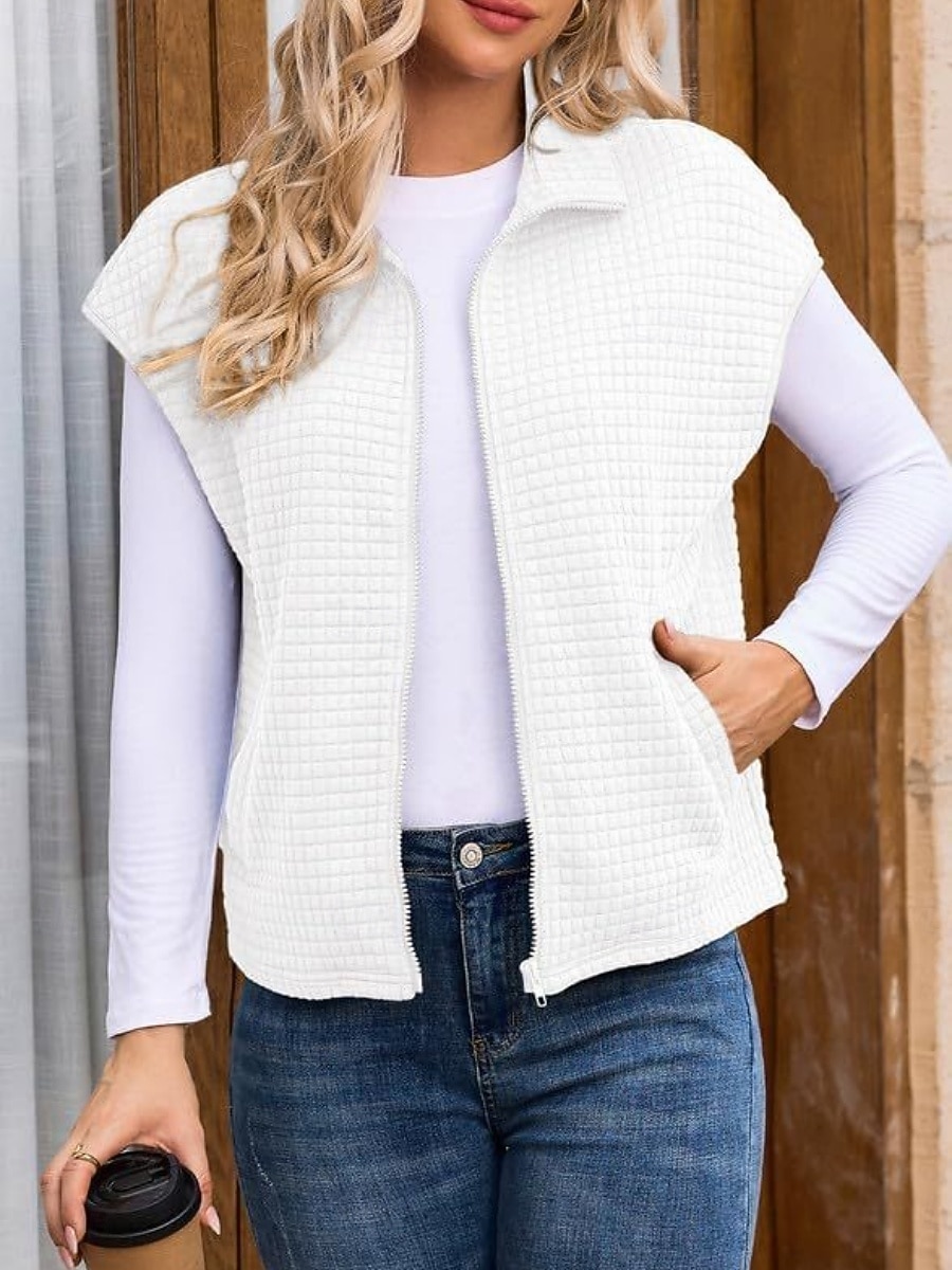 Women's Casual Jacket Comfortable Breathable Zipper Pocket Buttons Casual Plain Casual Vacation Street Daily Wear Zipper Regular Turndown Regular Fit Short Sleeves Outerwear Black White Brown Spring 2026 - QAR 109.79 –P12