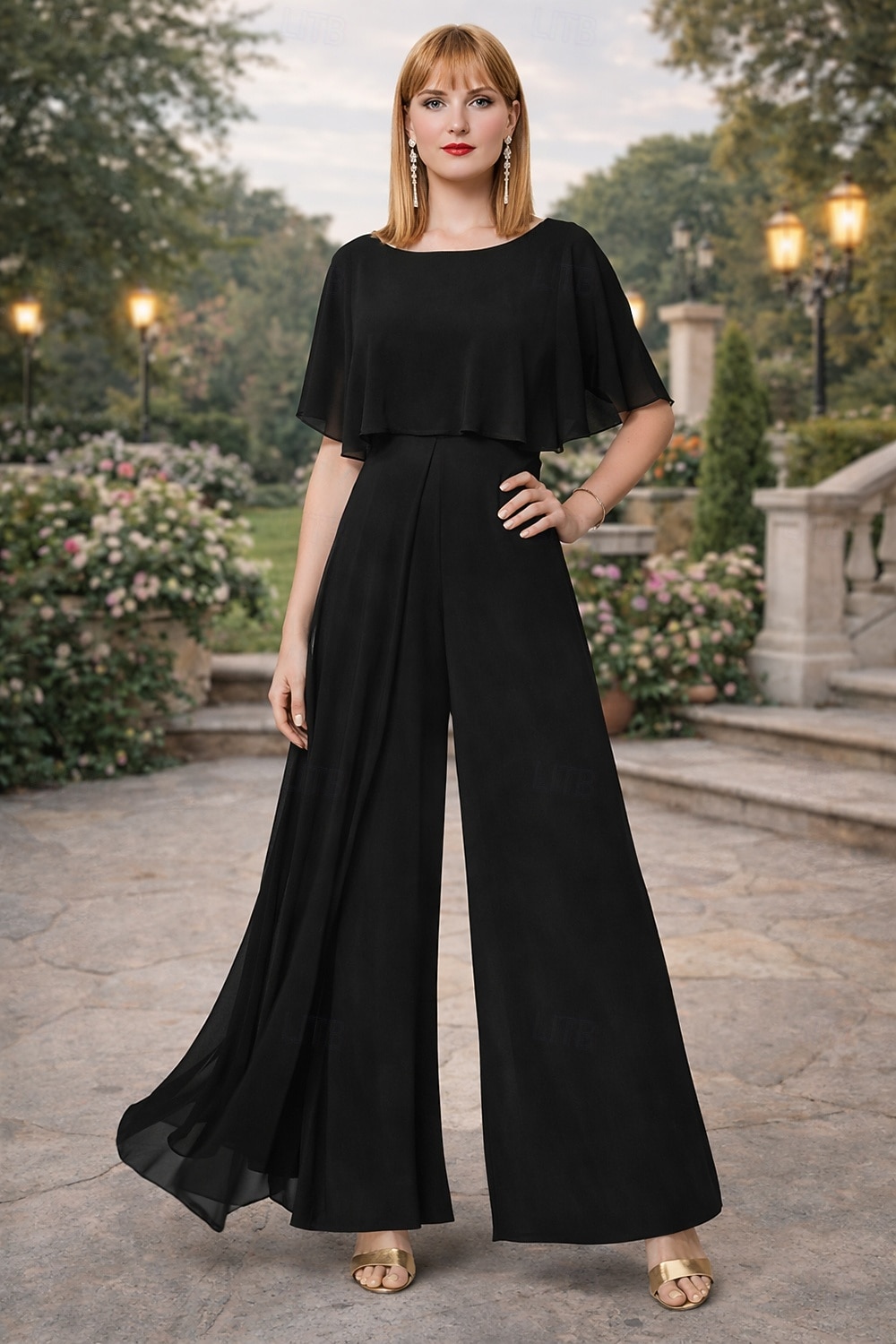 Jumpsuits Wedding Guest es Elegant Formal Wedding Floor Length Short Sleeve Jewel Neck Chiffon with Fringe Free custom size
