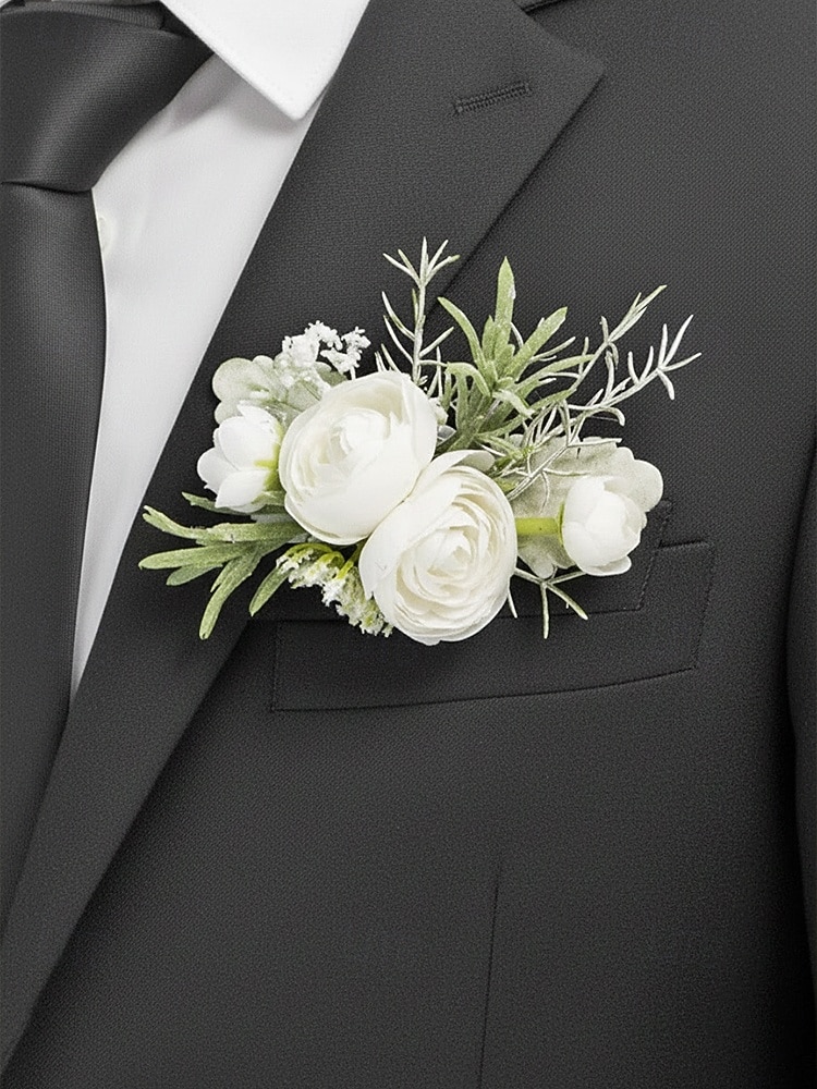 Einstecktuch für Herren, Kunstblume aus Polyester, weiß und rosa, praktisches Design, ideal für Hochzeiten und festliche Anlässe 2026 - $11.99 –P4