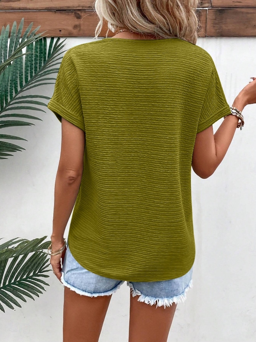 Mulheres Camiseta T-shirt Côr Sólida Moda à moda Clássico Manga Curta Decote V Tops regulares Diário Para Noite Final de semana Rosa Verde Tropa Vermelho Marron Verde Verão Primavera de 2026 por $21.99 –P13