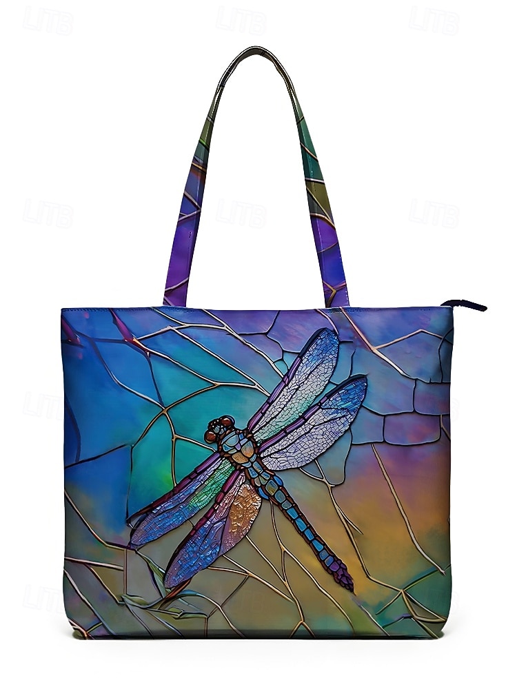 2026年 女性用ポリエステルトートバッグ、大容量、ジッパー開閉、トンボプリント、複数のデザイン、休暇や普段使いに最適  コレクション – $18.99 –P5