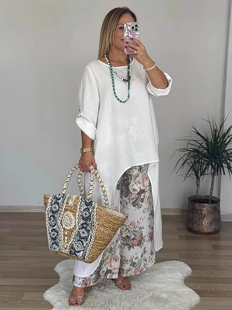 Mulheres Conjuntos de calças Bolero Top Manga Longa Decote Redondo Floral Gráfico Imprimir Moda Roupa de rua Casual Diário Ao ar livre Branco Amarelo Rosa Verão Ajuste Largo de 2026 por $43.99 –P6