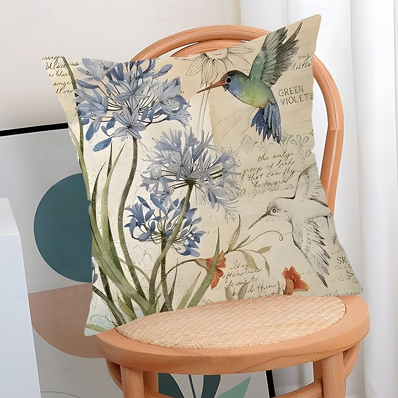 Capa de almofada decorativa em linho com estampa floral de primavera e pássaros, ideal para sala de estar, sofá e decoração de casa. de 2026 por $9.99 –P2