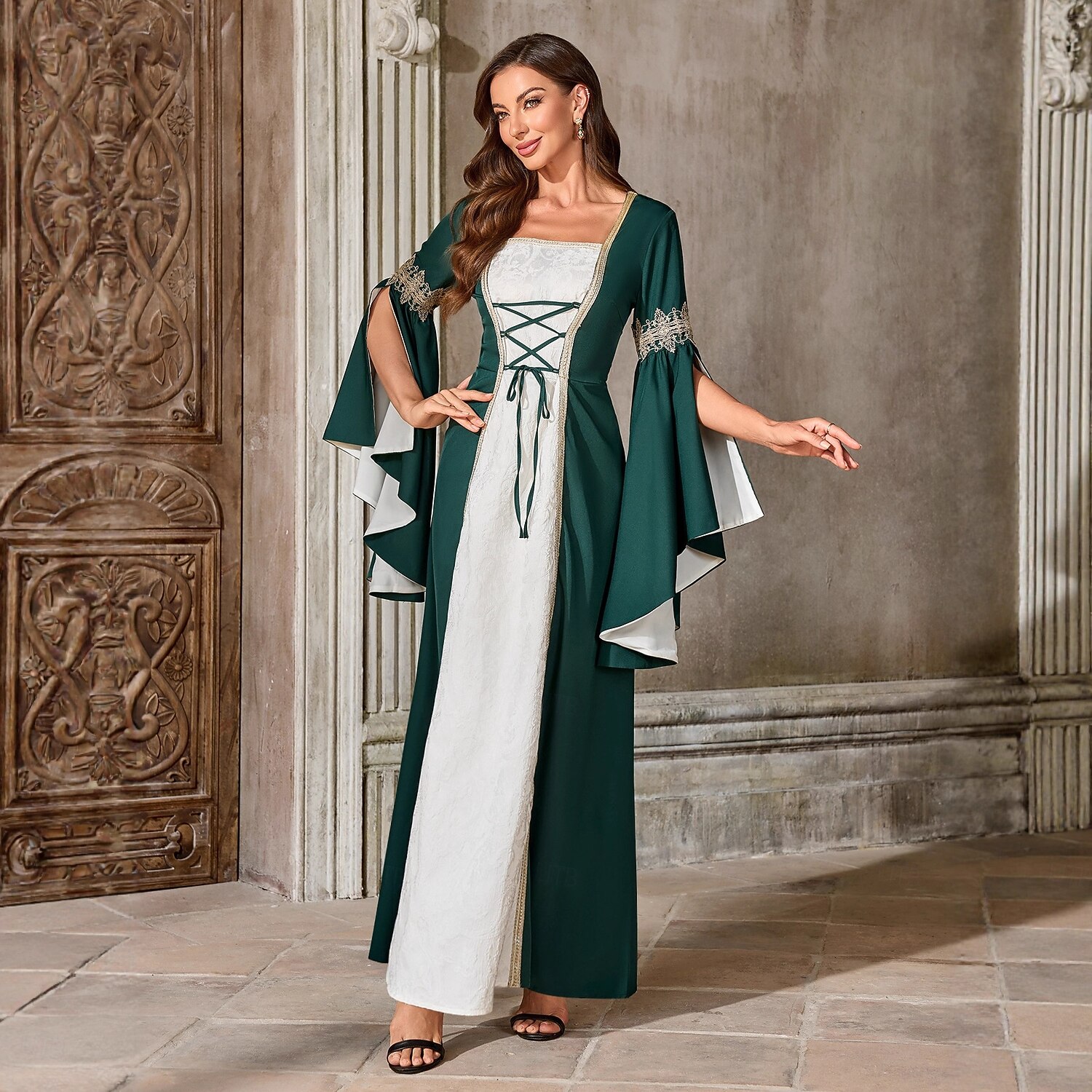Retro / vintage Medieval Renascentist Lungime Podea Rochii Mâneci Lungi vrăjitoare Viching Costume de fancy Pentru femei Fantezie Halloween Carnaval Petrecere Târgul Renașterii LARP Adulți Rochie 2026 - $68.99 –P1
