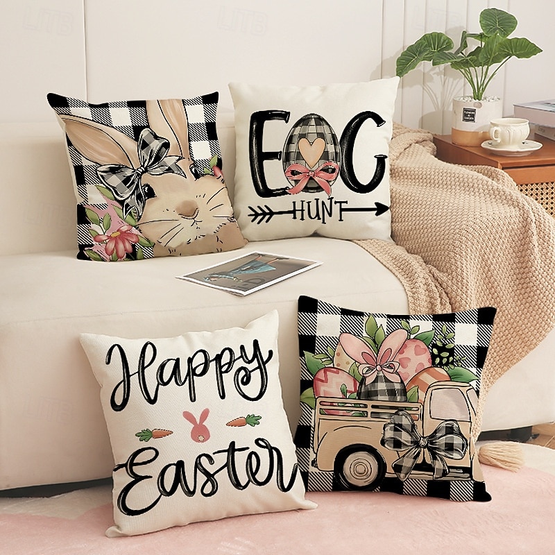 Set of 4 Happy Easter Bunny Egg Pillow Covers Linen Throw Cushion Covers Spring Holiday Decorative Sofa Home Pillow Covers 2026 - $17.99 –P1