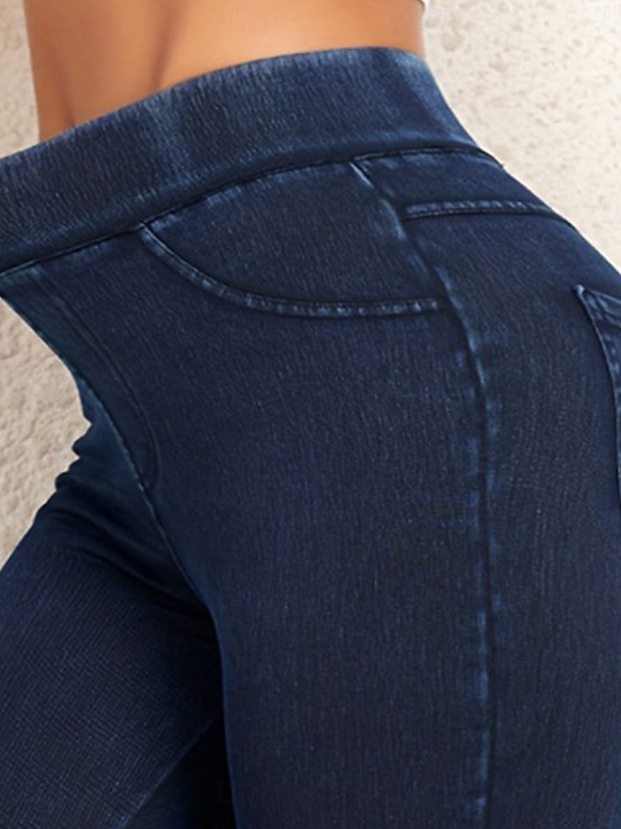 Dámské Džíny Legíny Jeggings prázdniny Šik ven Na běžné nošení Plná délka Středně vysoký pas Bez vzoru Kapsy Elastický pas Pohodlný Vysoká pružnost Denní Domů Venkovní Námořnická modř Jaro Podzim 2026 - $24.99 –P10