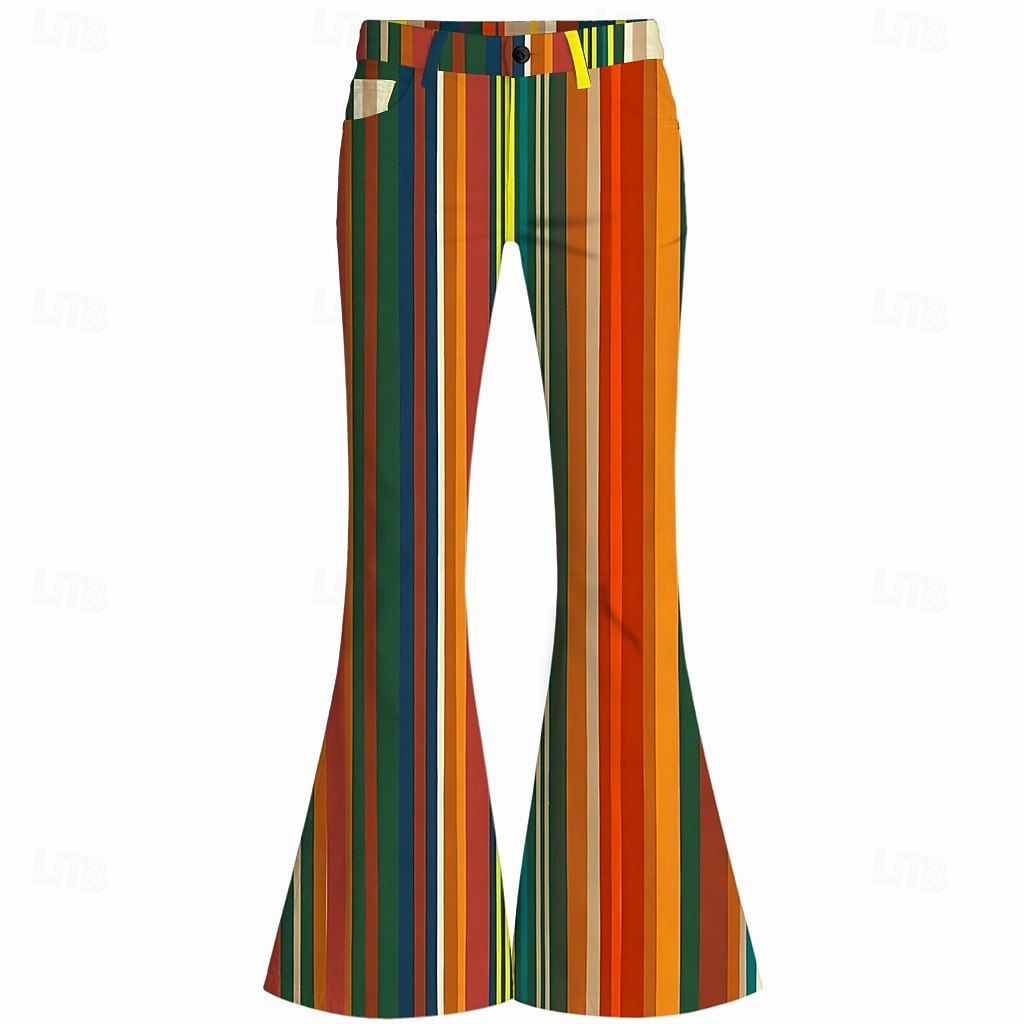 Retro Vintage Boho 1970er Hose Schlaghosen Hippie Disco Hohe Taille Gestreift Kostüm Herren Halloween Karneval Musikfestival Retro-Mottoparty Erwachsene Hose 2026 - $35.99 –P1